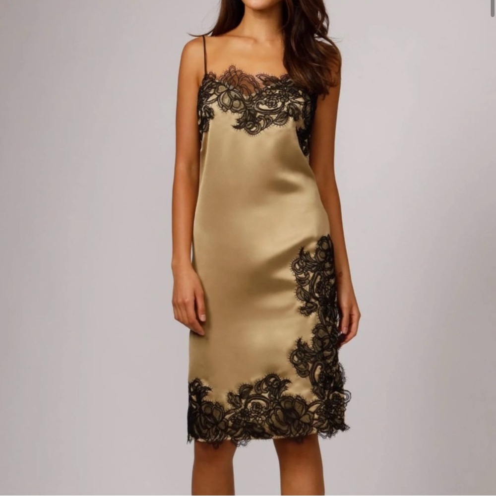 JAY GODFREY Women’s Jacobs Gold Slip Sheath Lace Midi Size 00